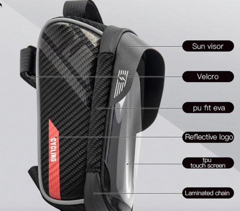 Image of Top Tube Rainproof Bicycle Bag Frame with 6" Cell Phone Case Waterproof Touchscreen Bicycle Bag MTB Cycling Accessories