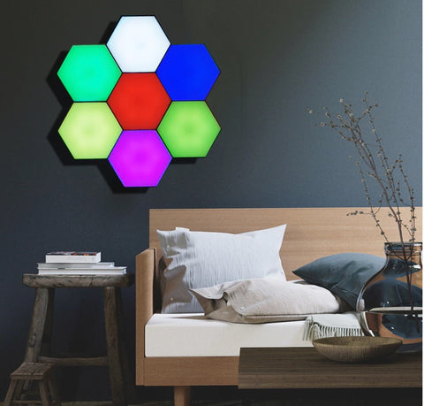 Image of Honeycomb Modular Assembly RGB Wall Lamp w/Touch Sensitive Remote Control Quantum DIY LED Night Light