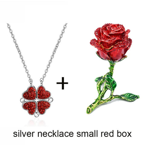 Image of New Valentines & Mother's Day Enamel Rose Fashion Necklace in Gift Box