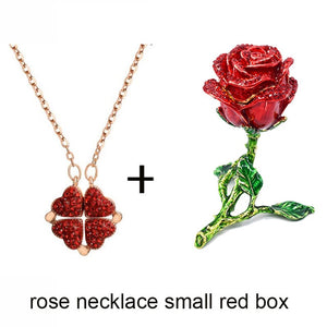 New Valentines & Mother's Day Enamel Rose Fashion Necklace in Gift Box