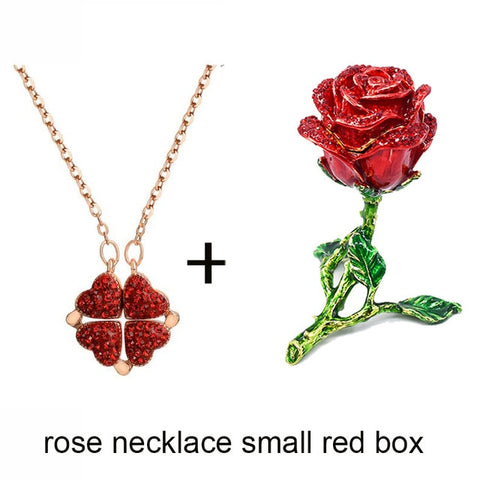 Image of New Valentines & Mother's Day Enamel Rose Fashion Necklace in Gift Box