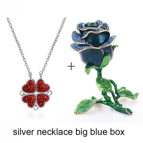 Image of New Valentines & Mother's Day Enamel Rose Fashion Necklace in Gift Box