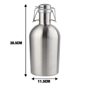 32OZ or 64OZ Stainless Steel Beer Growler Portable Beer Barrel with Secure Swing Top Lid Craft Beer & Home Brew Bottle Airtight Seal