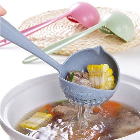 Image of Hot Selling 2 in 1 Long Handle Soup Spoon Home Strainer Cooking Colander Kitchen Scoop Plastic Ladle Tableware