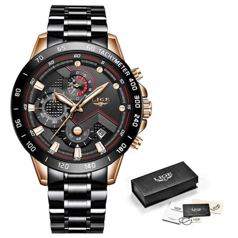 Image of LIGE New Fashion Mens Watches with Stainless Steel Top Brand Luxury Sports Chronograph Quartz Watch for Men