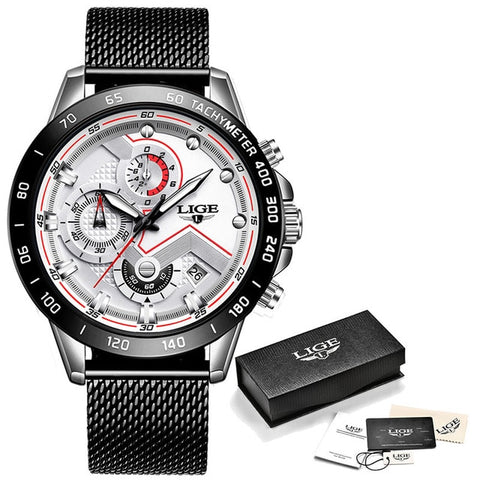 Image of LIGE New Fashion Mens Watches with Stainless Steel Top Brand Luxury Sports Chronograph Quartz Watch for Men