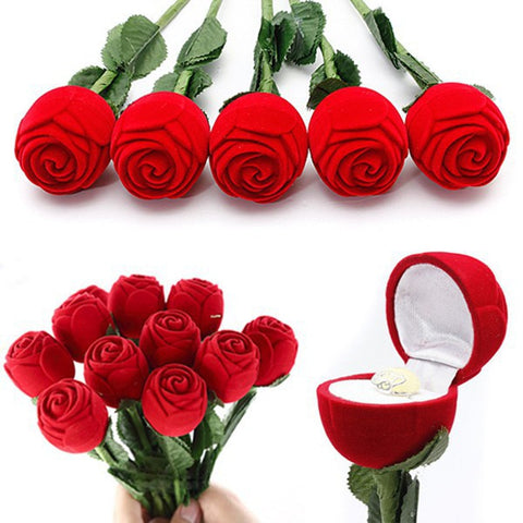 Image of Rose Love Heart Romantic Wedding Ring Box Cases Earring Pendant Necklace Jewelry Display Gift Box Case