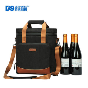 Wine Cooling Bag 100% Leakproof Picnic Cooler Bag Vintage Leather Refrigerator Bag Portable Thermal Bag