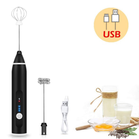 Image of Whisk Mixer & Egg Beater Coffee Milk Drink Frother Stirrer with 3 Speeds USB Rechargeable Handheld Food Blender