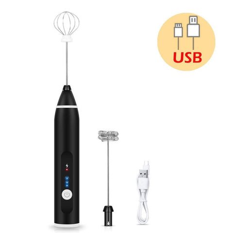 Image of Whisk Mixer & Egg Beater Coffee Milk Drink Frother Stirrer with 3 Speeds USB Rechargeable Handheld Food Blender