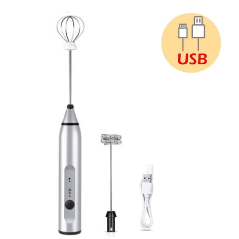 Image of Whisk Mixer & Egg Beater Coffee Milk Drink Frother Stirrer with 3 Speeds USB Rechargeable Handheld Food Blender