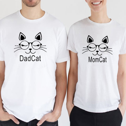 Image of Mommy Daddy Cat Matching Shirts  90s Happy Valentines Day Tops Aesthetic Mommy and Me Tee Matching Family Tshirt Gothic