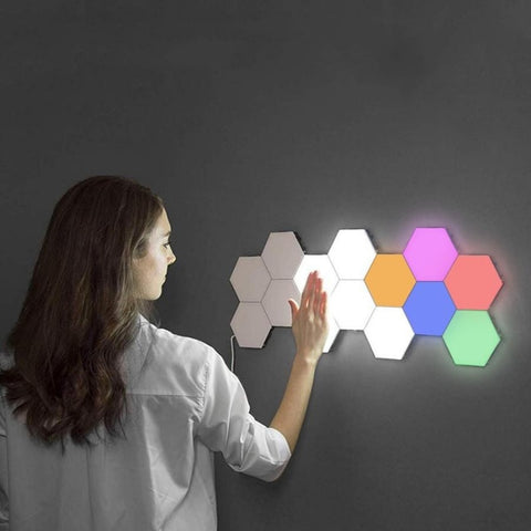 Image of Honeycomb Modular Assembly RGB Wall Lamp w/Touch Sensitive Remote Control Quantum DIY LED Night Light
